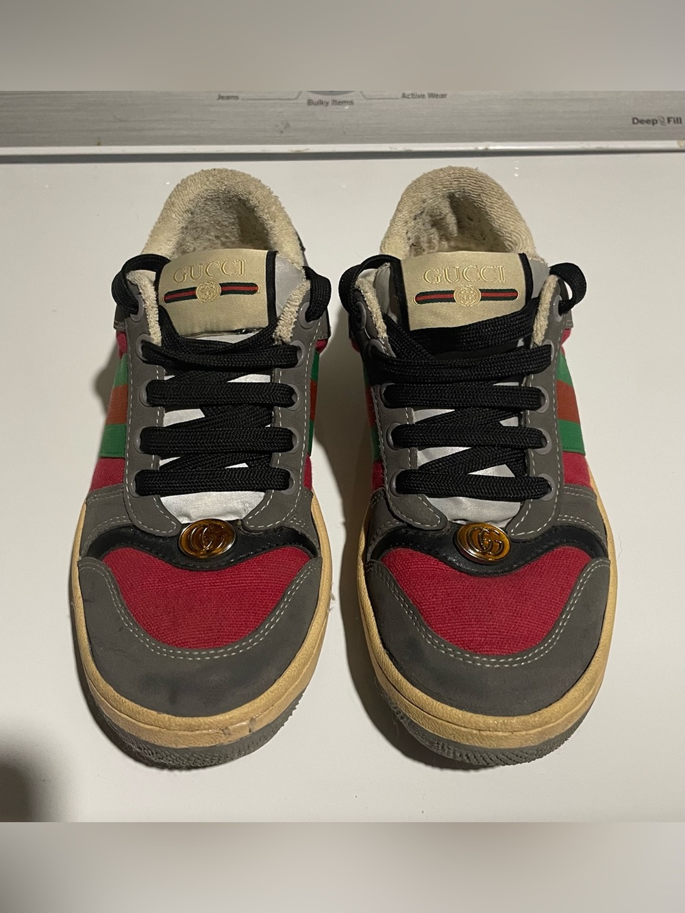 Gucci Multi-Color Low-Top Screener Suede Sneakers with Red & Green Web